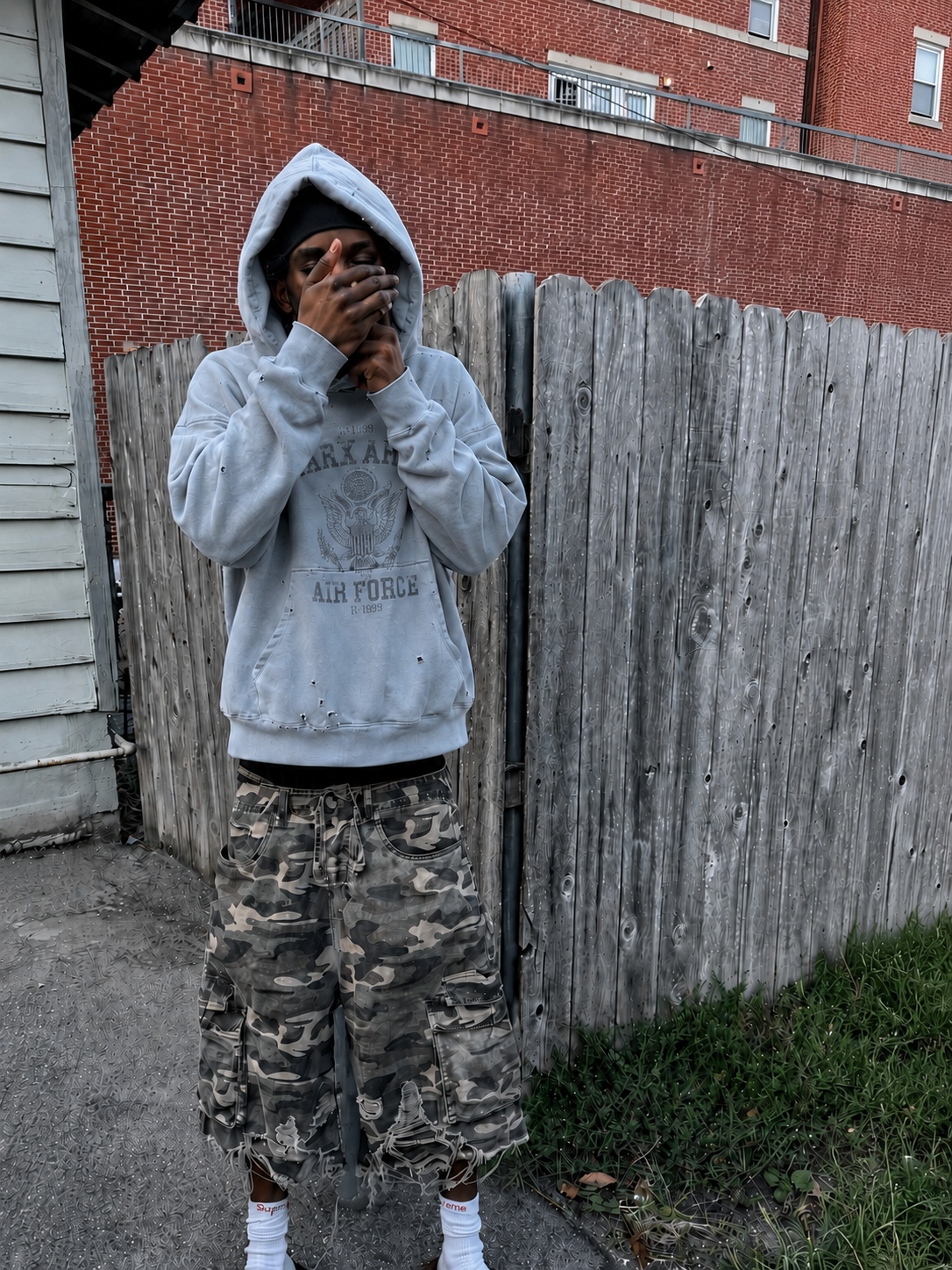 blue distressed zip up hoodie
