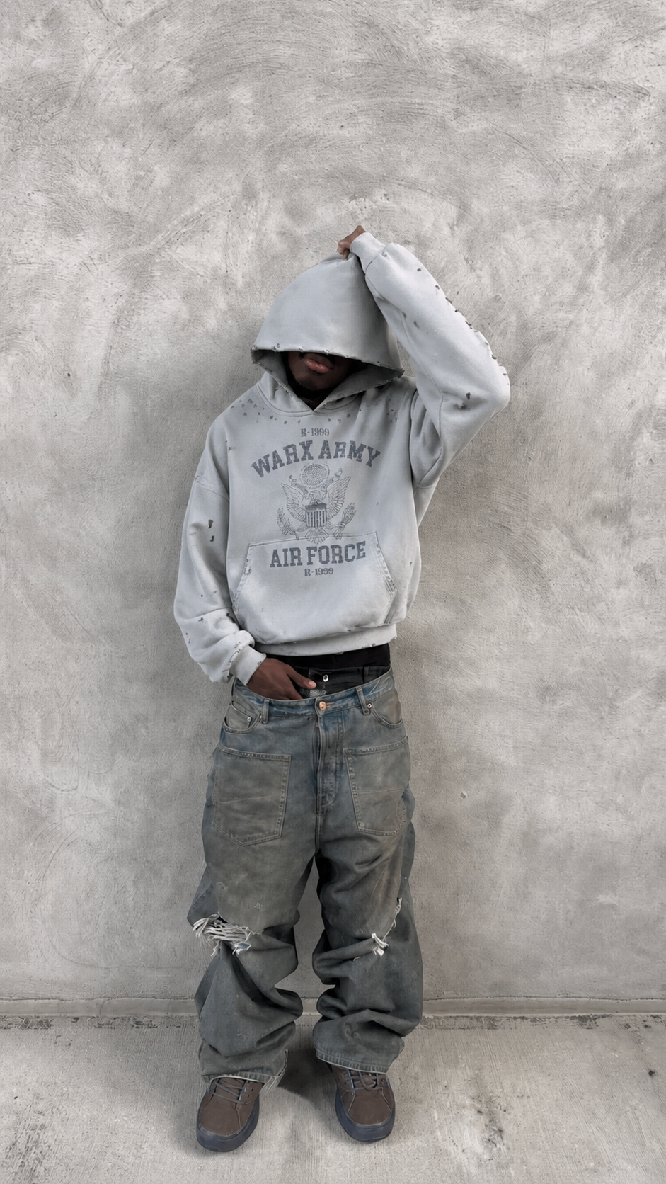 blue distressed zip up hoodie