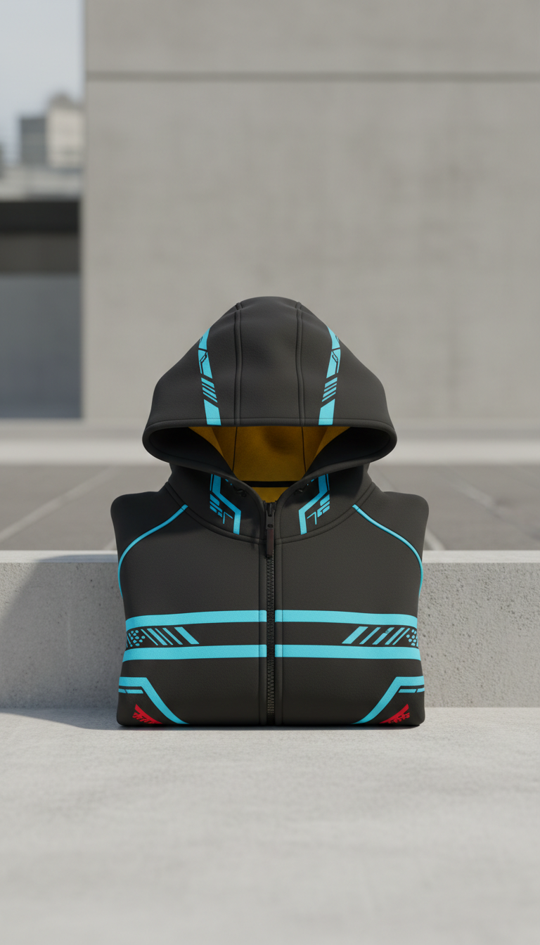Streamlined Hoodie With Contrast Cords